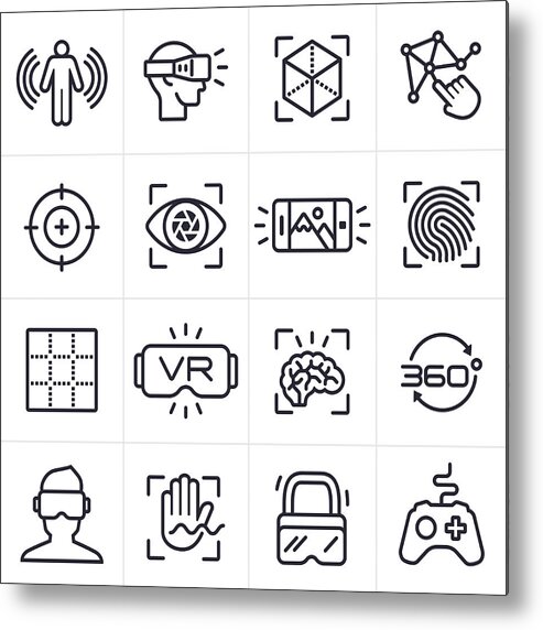 Digital Display Metal Print featuring the drawing Virtual Reality Technology Icons and Symbols by Filo