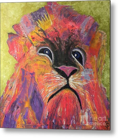 Lion Artwork Contemporary Abstract Art King Metal Print featuring the painting W134 tHe King by KUNST MIT HERZ Art with heart