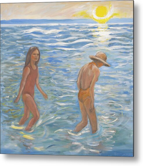 Water Metal Print featuring the painting Wade in the Water by Laura Lee Cundiff