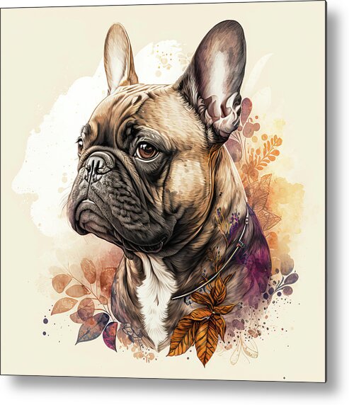 Bulldog Metal Print featuring the digital art Watercolor Animal 24 French Bulldog Portrait by Matthias Hauser