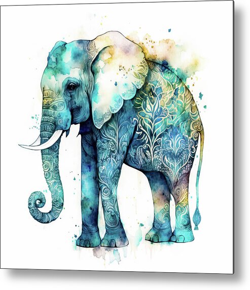 Elephant Metal Print featuring the digital art Watercolor Animal 71 Elephant by Matthias Hauser