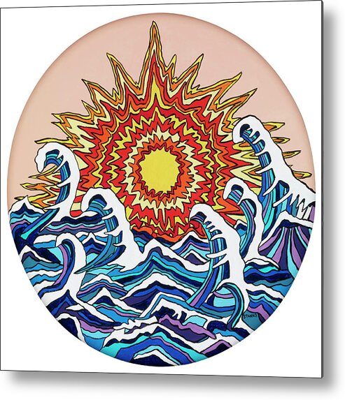 Sun Waves Ocean Metal Print featuring the painting Waving around the Sun by Mike Stanko