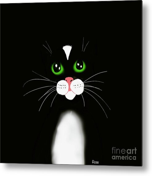 Black And White Cat Metal Print featuring the digital art We can see you puss by Elaine Hayward