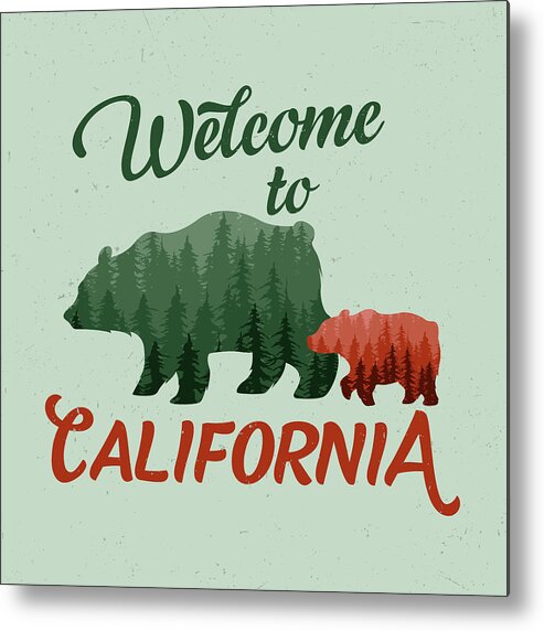 Mama Bear Metal Print featuring the digital art Welcome to california tshirt label design with illustration of bears silhouette by Mounir Khalfouf