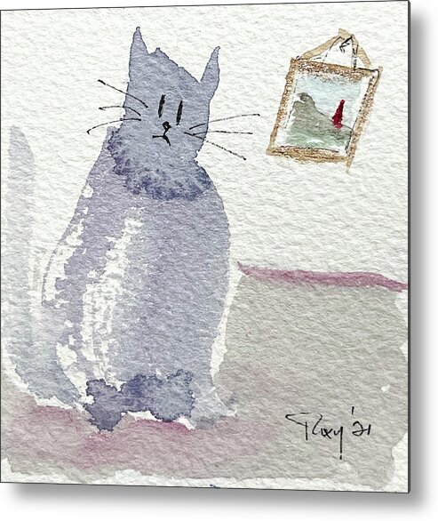 Watercolor Cat Painting Metal Print featuring the painting Whimsy Kitty 16 by Roxy Rich