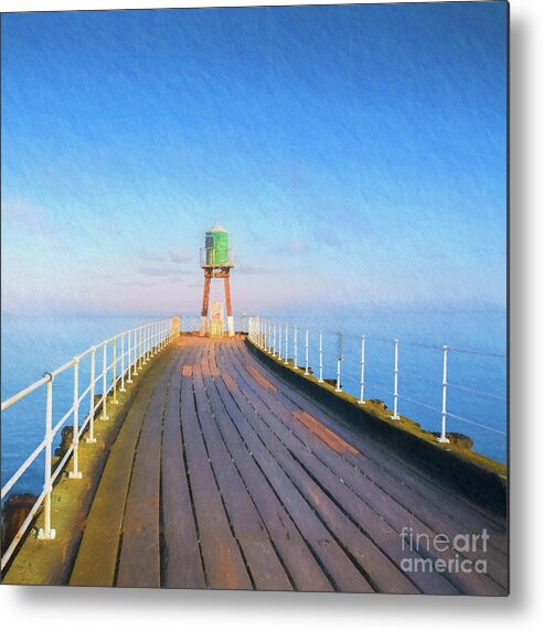 Wall Art Metal Print featuring the photograph Whitby Pier, West Lighthouse, North Yorkshire, UK by Philip Preston