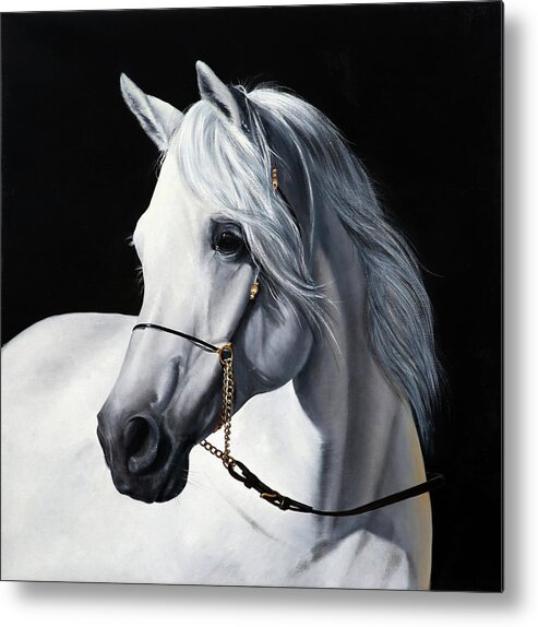 White Horse Metal Print featuring the painting White Horse by Danka Weitzen