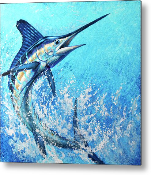 White Marlin Art Metal Print featuring the painting White Marlin Wide Open by Guy Crittenden