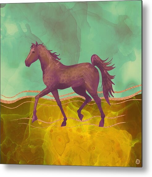 Mustang Horse Metal Print featuring the digital art Wild Horse in the Burning Desert - Climate Change Awareness by Andreea Dumez