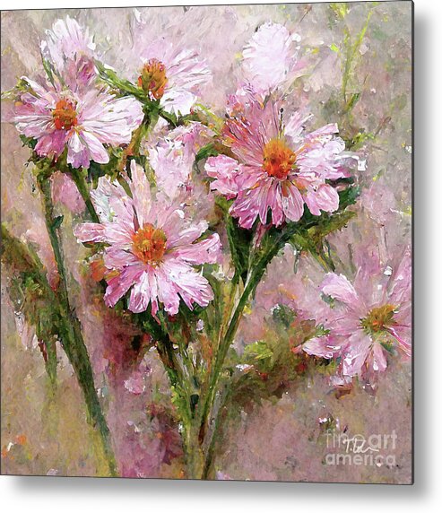 Pink Daisy Metal Print featuring the painting Wild Pink Daisies by Tina LeCour