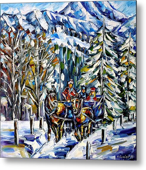 Winter In The Mountains Metal Print featuring the painting Winter In Switzerland by Mirek Kuzniar