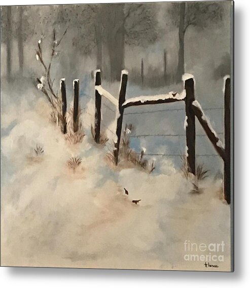 Original Art Work Metal Print featuring the painting Winter's Meadow - Original Oil Painting by Theresa Honeycheck
