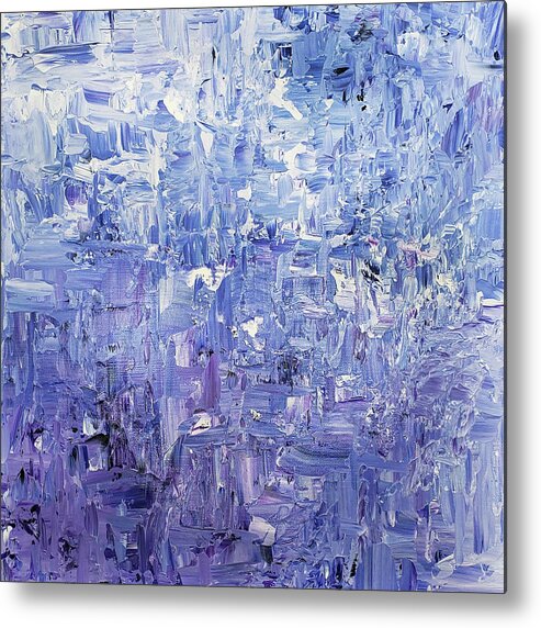 Wisteria Metal Print featuring the painting WISTERIA FLOWERS Abstract Palette Knife In Purple Blue White Textured by Lynnie Lang