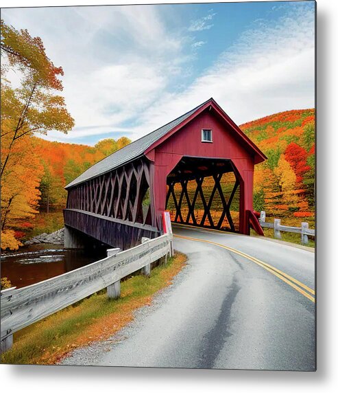 Architecture Metal Print featuring the digital art Wooden Covered Bridge by Anthony Dezenzio