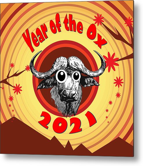 Ox Metal Print featuring the digital art Year of the Ox 2 with Googly Eyes by Ali Baucom