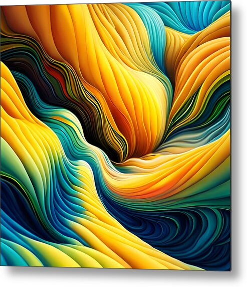 Newby Metal Print featuring the digital art Yellow and Blue Abstract by Cindy's Creative Corner