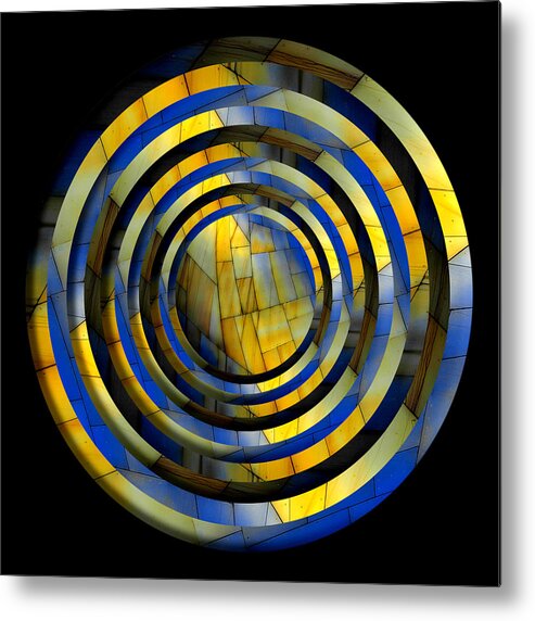 Graphic Metal Print featuring the digital art Yellow and Blue Metal Circles Sans Border by Pelo Blanco Photo