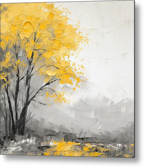 Yellow Metal Print featuring the painting Yellow and Gray Scenery Art by Lourry Legarde