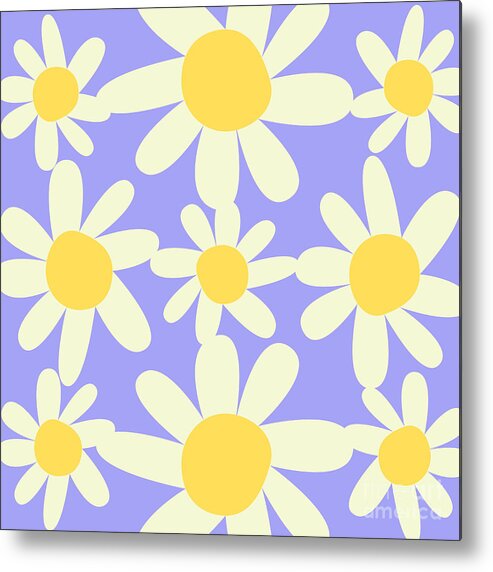 Yellow Metal Print featuring the digital art Yellow, Lilac, and Cream Floral Pattern Design by Christie Olstad