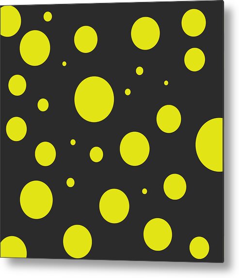 Polka Metal Print featuring the digital art Yellow Polka Dot Pattern on Black by Jason Fink