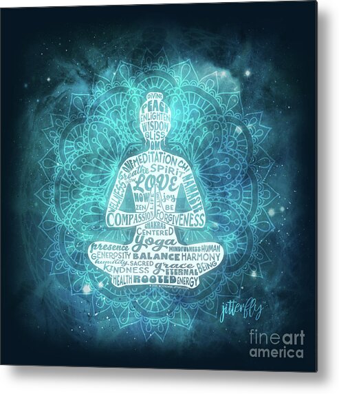 Woman Metal Print featuring the digital art Yoga Woman Meditating Mandala by Laura Ostrowski