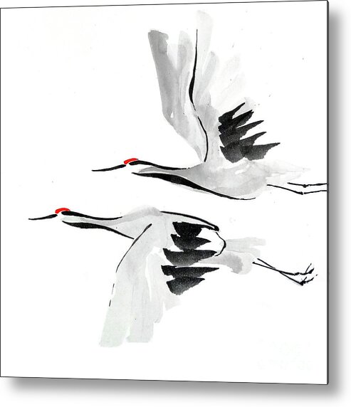 Original Watercolors Metal Print featuring the painting Zen Crane II by Chris Paschke