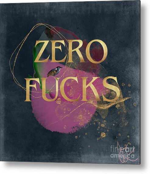 Collage Metal Print featuring the digital art Zero FCks - no floral by Janice Leagra