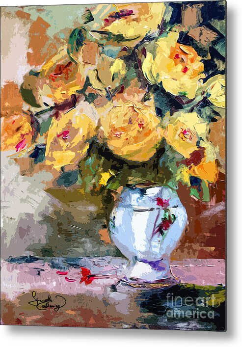 Roses Metal Print featuring the painting Yellow Roses Still Life #1 by Ginette Callaway