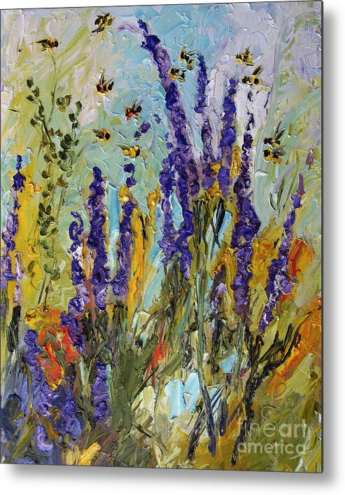 Flowers Metal Print featuring the painting Lavender and Bees Provence by Ginette Callaway