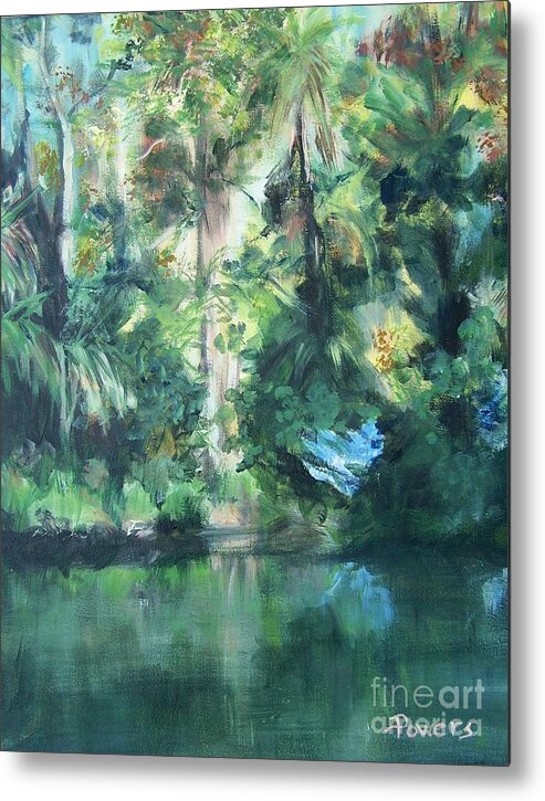 Landscape Of A River Through A Tropical Forest In Florida Metal Print featuring the painting Tropical Treasure by Mary Lynne Powers