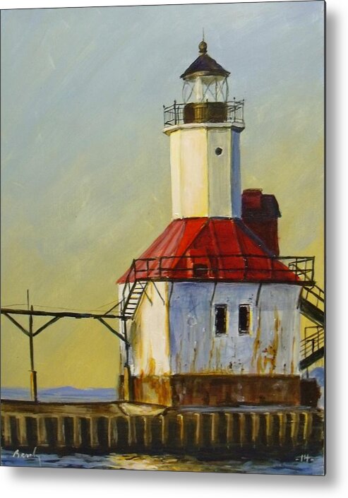 Lighthouse Metal Print featuring the painting Waiting For The Sunset by William Brody