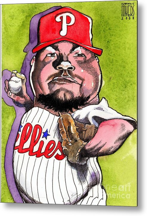Sports Art Metal Print featuring the painting Joe Blanton -Phillies by Robert Myers
