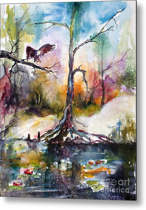 Landscape Metal Print featuring the painting Suwanee River Black Water Eagle Landing by Ginette Callaway