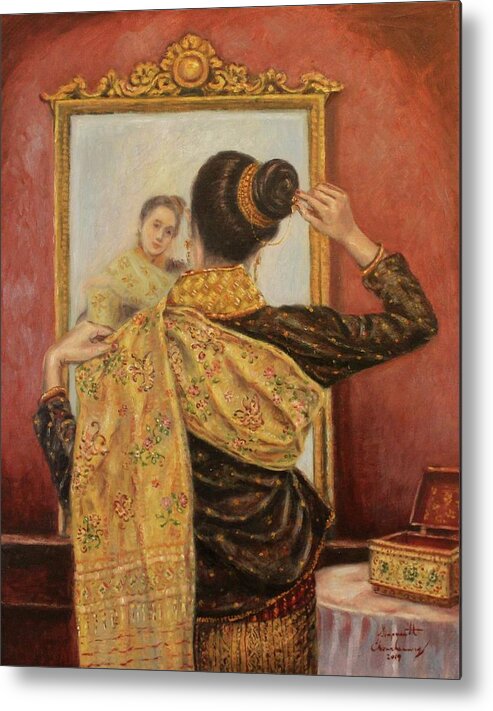 Lao Lady Metal Print featuring the painting Elegance and Grace by Sompaseuth Chounlamany