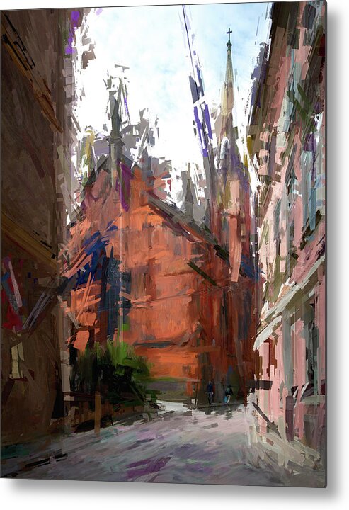 Art Metal Print featuring the mixed media Riga Old Town Latvia Abstract Expressionism by Aleksandrs Drozdovs