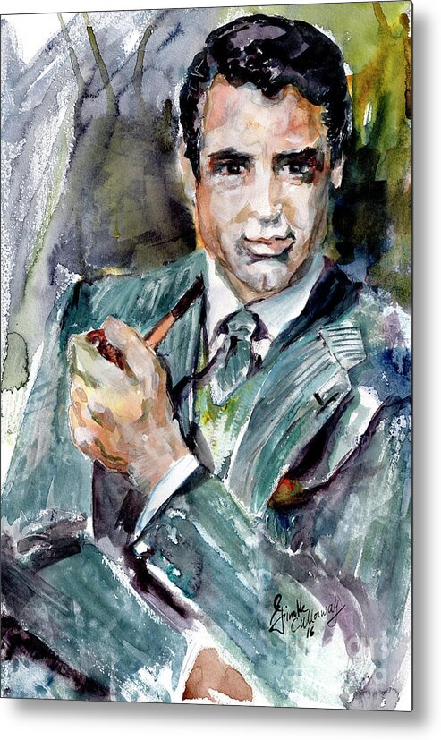 Hollywood Metal Print featuring the painting Classic Movies Actor Cary Grant by Ginette Callaway