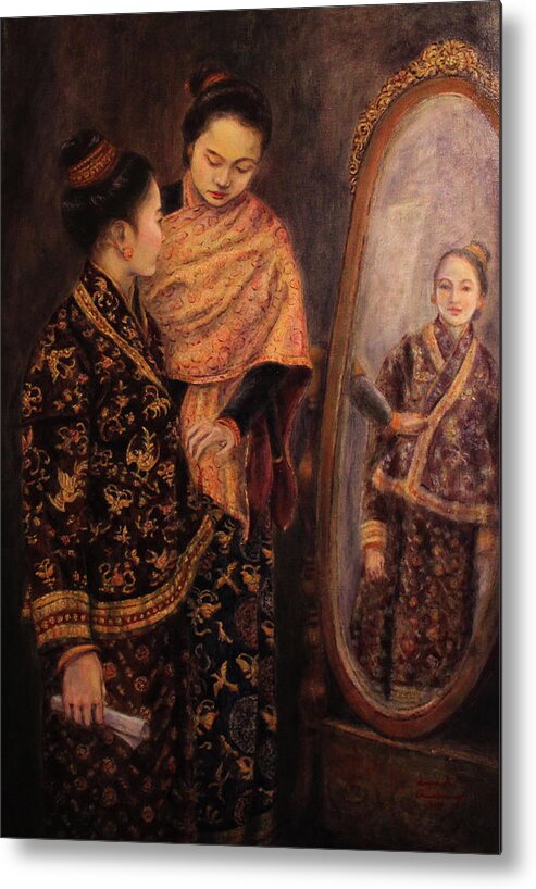 Luang Prabang Metal Print featuring the painting Dressing for the Royal Court by Sompaseuth Chounlamany