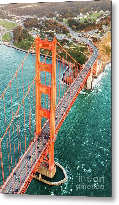 Architecture Metal Print featuring the photograph Overhead aerial of Golden gate bridge, San Francisco, USA by Matteo Colombo