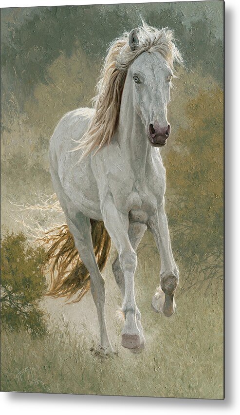 Horse Metal Print featuring the painting Glass-Eyed Grey by Greg Beecham