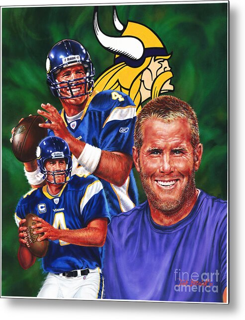 Portrait Metal Print featuring the painting Bret Favre by Dick Bobnick