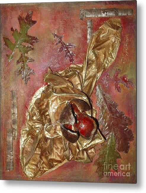 Original Painting Metal Print featuring the mixed media Natural rythmes - red tones by Delona Seserman