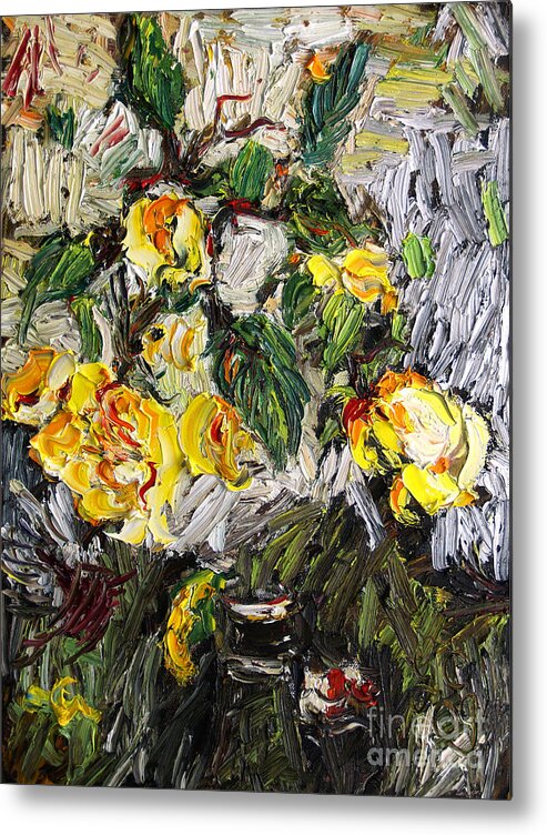 Roses Metal Print featuring the painting Last Of The Yellow Roses #2 by Ginette Callaway