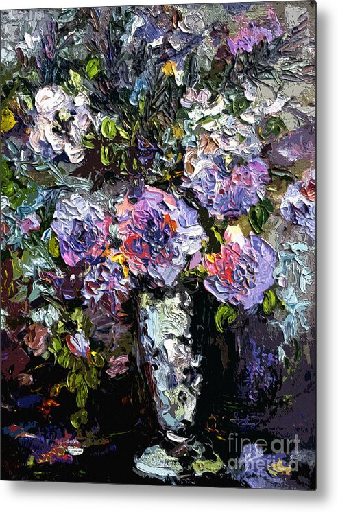 Modern Metal Print featuring the painting Abstract Blue Roses Modern Still Life by Ginette Callaway