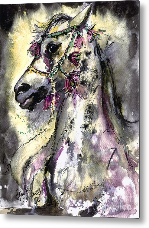 Horses Metal Print featuring the painting Arabian Horse with Headdress by Ginette Callaway