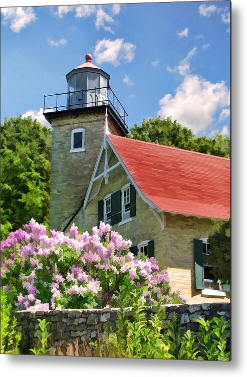 Door County Metal Print featuring the painting Door County Eagle Bluff Lighthouse Lilacs by Christopher Arndt