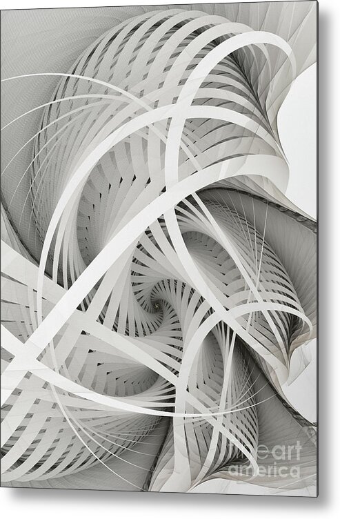 Fractal Metal Print featuring the digital art In Betweens-White Fractal Spiral by Karin Kuhlmann