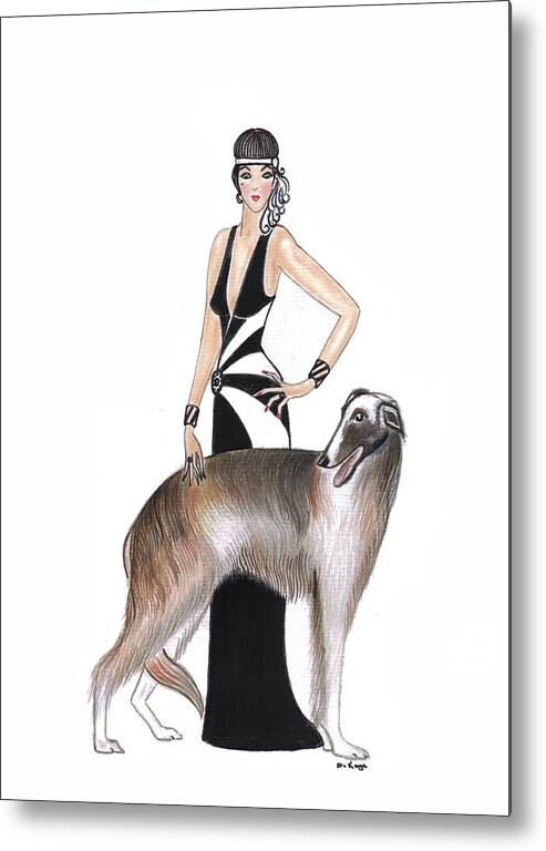 Art Deco Metal Print featuring the painting Art Deco Lady - Katarina and Tsar by Di Kaye