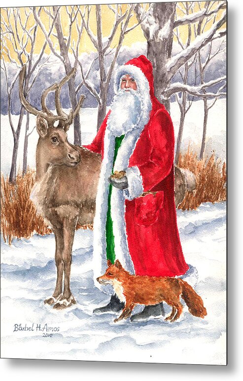 Old Father Christmas Metal Print featuring the painting Father Christmas by Barbel Amos