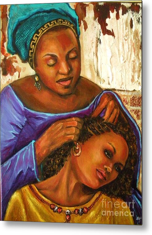 Hair Metal Print featuring the painting Hair Braiding by Alga Washington