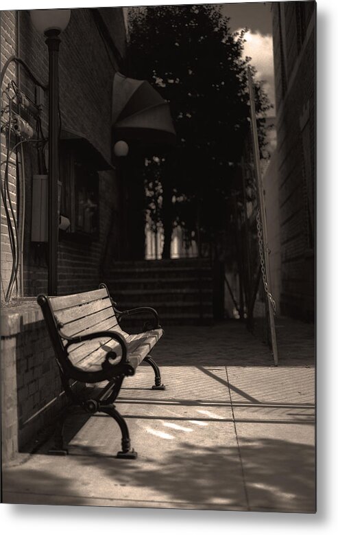 Bench Metal Print featuring the photograph The Alleyway by Ayesha Lakes